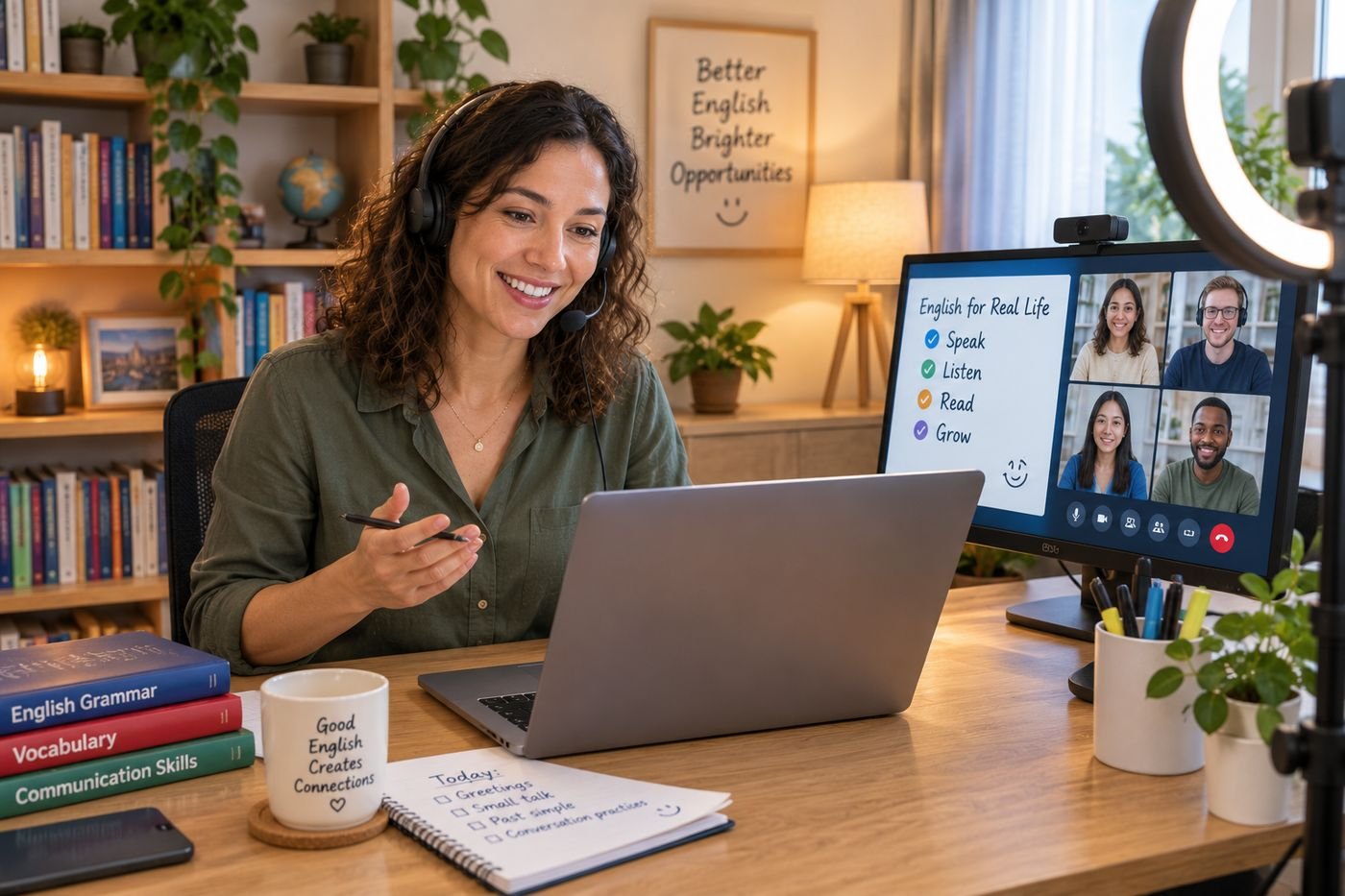 Trainer teaching an online class from home