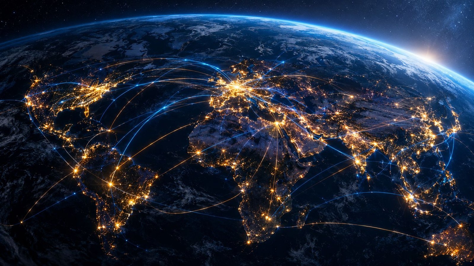 Earth at night with connections between continents